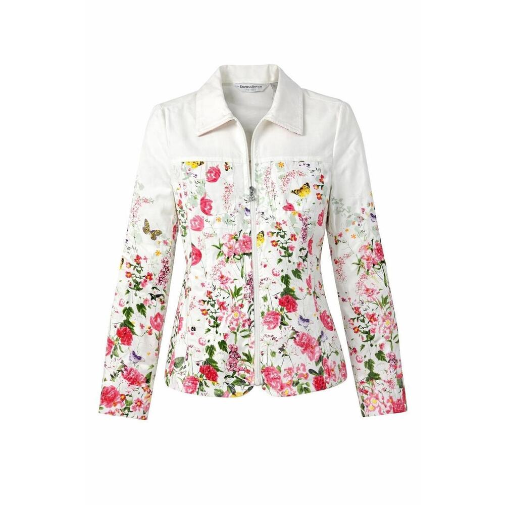 Draper's & Damon's Petites Floral Zip Jacket PS Cotton Stretch White Pink Spring